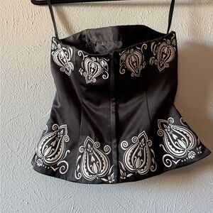 Black and White Embroidered Corset Top